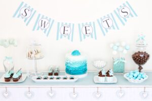 Elegant bridal shower cake with flowers and pastel decorations in Irvine