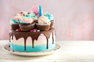 Elegant bridal shower cake with flowers and pastel decorations in Irvine