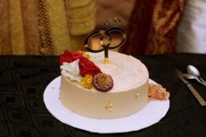 Elegant bridal shower cake with flowers and pastel decorations in Irvine