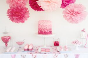 Elegant bridal shower cake with flowers and pastel decorations in Irvine